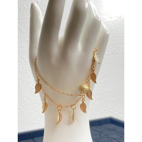 Anklet/Bracelet - Gold Plated Leafs & Gold Ball - Picture 1 of 3